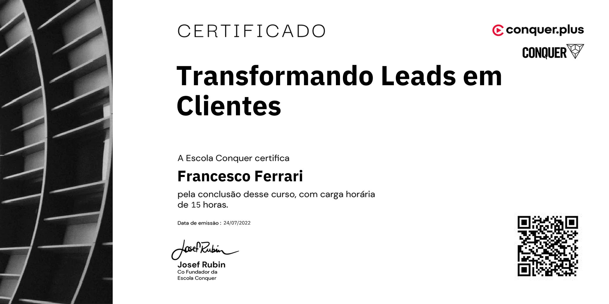 Certificado de Transformando Leads em Clientes